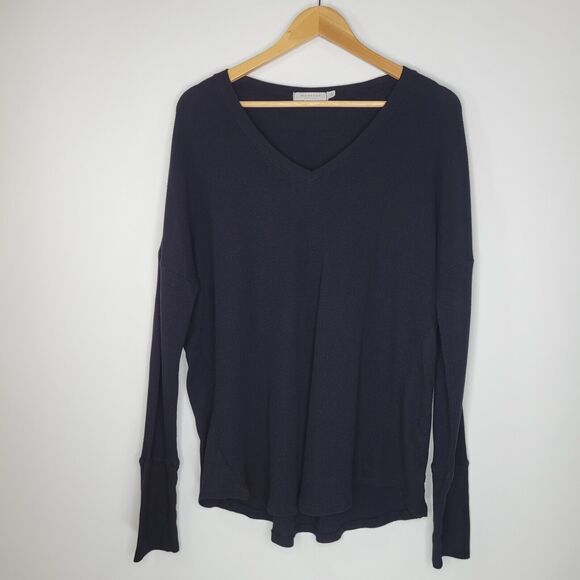 MODODOC Black Long Sleeve Tunic Top Size L Modal Blend Stretch Waffle Knit - Picture 1 of 7